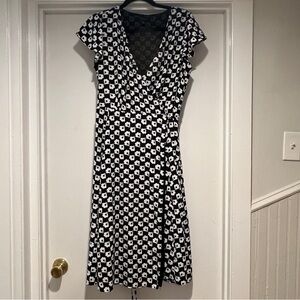 Ann Taylor Wrap Dress Navy Blue with White Florals